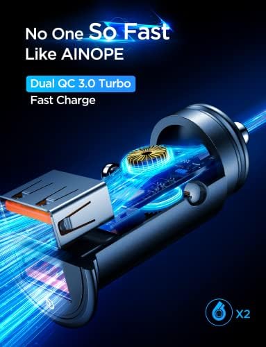 AINOPE USB полнач за полнач за полнач за автомобили Брз полнеж за цигари запалка УСБ полнач 36W Сите метални мини брзо полнење компатибилен со iPhone 14/13/12/11 Pro/11/X/8, белешка 9/20