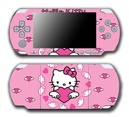 Здраво Кити розови летачки срца крилја Видео игра Винил Деклар на налепница на кожата на Sony PSP PlayStation Protable Slim 3000 Series