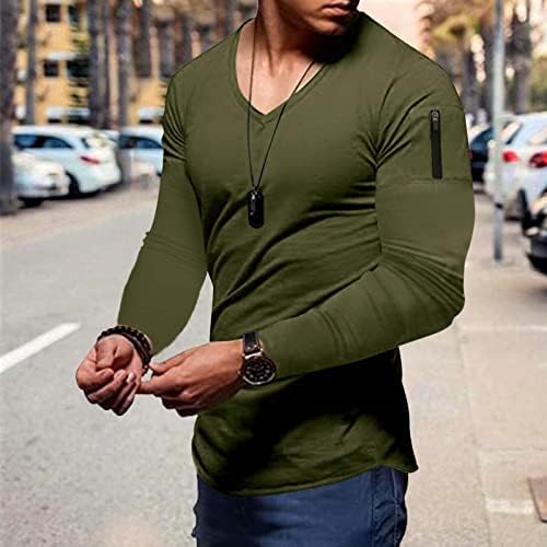 Zddo Mens Fall Mirts T-Mirts Долг ракав V вратот мускул Тенок фит патент рамо, врвови на атлетски фитнес спортска маица