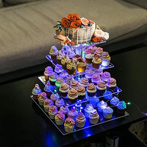 Blbyho 4 Tier Acrylic Cupcake Tower Stand, Clear Square Dessert Treat Display, Take and Cupcake Stand Set, Candy Bar Party Décor, бази