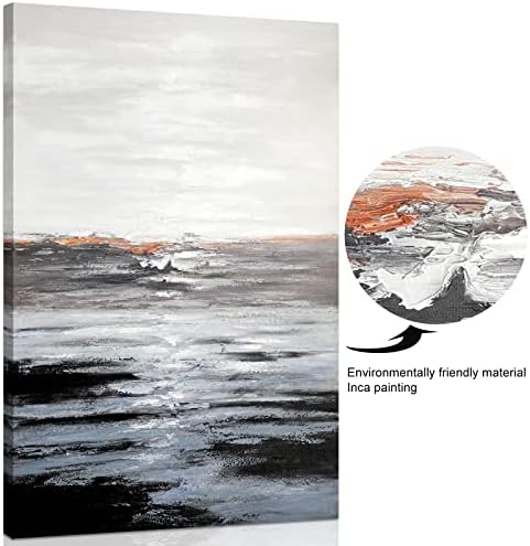 Ypy Апстрактна Seascape Canvas wallидна уметност: црна и бела рака насликана текстурирана слика слика за дневна соба декор, големи