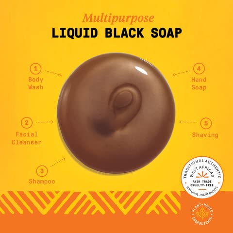Алафија нега на кожата, автентичен африкански црн сапун, сите во еден течен сапун, навлажнувачки миење на лицето, чувствителна миење на телото на кожата, шампон, сап