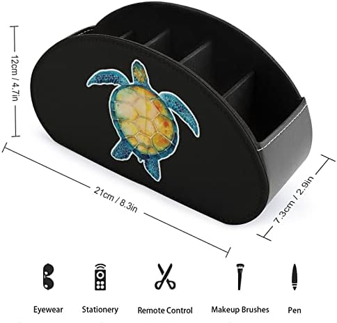 Врза за далечинска контрола на морската желка со 5 оддели PU кожа мултифункционално складирање Caddy Desktop Организатор кутија за ТВ ДВД Blu-ray