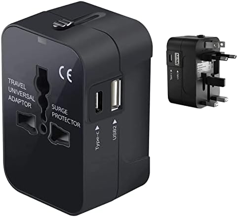 Travel USB Plus Меѓународен адаптер за напојување компатибилен со LG G2 за светска моќ за 3 уреди USB TypeC, USB-A за патување помеѓу САД/ЕУ/АУС/НЗ/Велика