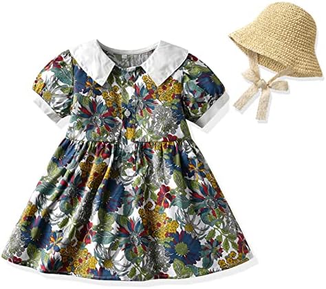 Детско дете бебе девојки пролетно лето цветен памук со краток ракав, принцеза фустан, облечена облека, облечена дете, ноќен фустан
