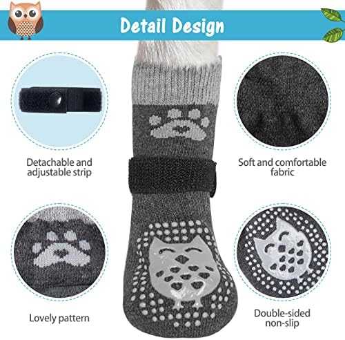 Scenereal Double Side анти-лизгачки чорапи со кучиња со прилагодливи ленти, чорапи што не се лизгаат кучиња за подови од дрвени предмети за да престанат да лижат шепи, лизгањ?