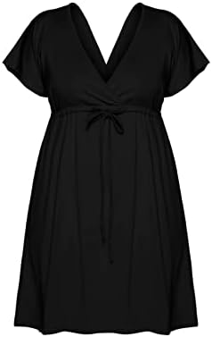 Долг фустан за забава жени жени солидна боја облечен во боја, обичен краток ракав против вратот со висока половината плажа мини чипка