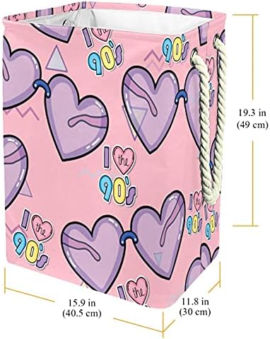 ДЕЈА Водоотпорни Корпи За Перење Високи Цврсти Преклопливи Љубовни Виолетови Срцеви Триаголници Розова Позадина За Печатење За Возрасни Деца Тинејџерски