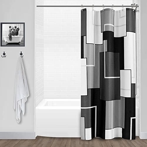 Завеса за туш со мала тезга 36x72 црни и сиви завеси за туширање за бања половина ткаенина туш завеса модерна геометриска ситна