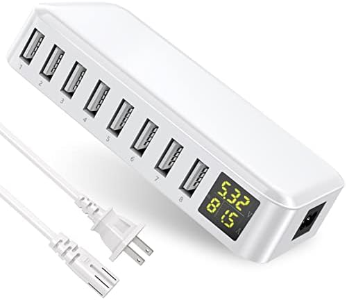 USB полнач, Slitinto 8-Port Fast Desktop Charger со LCD дисплеј, Multi USB полнач компатибилен iPhone 13/13 Pro/12 Pro/11 Pro Max/XS/Max/XR/X,