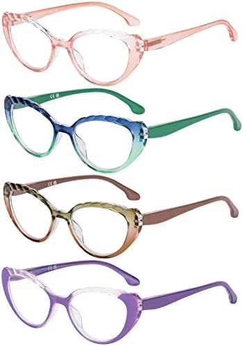 АКВАНО Стилски Очила За Читање Cateye Блокирање На Сина Светлина, Дизајнерски Компјутерски Читачи За Жени Анти Отсјај Филтер Шарени Лесни Очила,