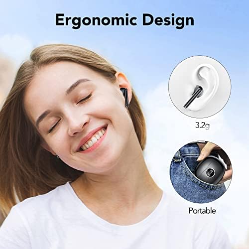 КАШО Ушни Пупки Безжични Слушалки V5. 3, 3,2 g Ултралесно Безболно Абење, 37 часа Играње, Bluetooth Слушалки CVC8. 0 Јасен Повик, Длабок
