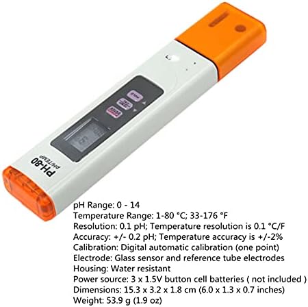 Алатки за базени Guizhoujiufu Дигитална pH-80 водоотпорен мерач на температура на pH со автоматска функција за калибрација Квалитет на вода pH тестер