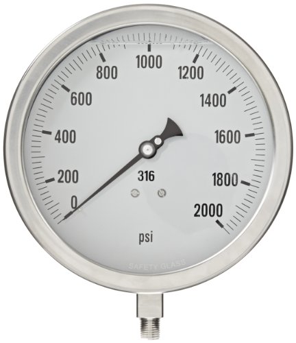 PIC мерач 6001-4LE 6 бирање, 0/100 psi опсег, 1/4 Машка големина на врската со NPT, мерач на притисок на дното на сувата процес