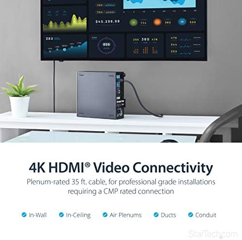 StarTech.com 25ft Пленум Номинален HDMI Кабел, 4k Голема Брзина Долг HDMI Кабел w/Ethernet, 4K30HZ UHD, 10.2 Gbps, HDCP 1.4, Во Ѕид Пленум HDMI