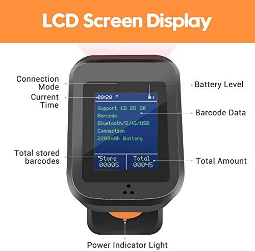 Зачувајте 5% на скенерот за баркод на Bluetooth Bluetooth Bluetooth со екран на екранот со база за полнење + преносен скенер за