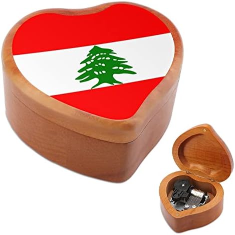 Либанско знаме пошумено музички кутии гроздобер врежана срцева музичка кутија подарок за Божиќ роденден на годишнината од в Valentубените