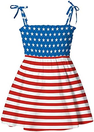 Hhseyewell Девојки Секојдневен Фустан САД 4 јули Ѕвезда Ленти Отпечатоци Без Ракави Партија Здолниште Облека За Бебе Деца