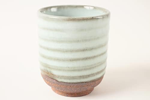 Мино опрема Јапонска Керамика Јуноми Чаван Чаша Чај Млечно Бела Глазура со Зелена лента направена Во Јапонија КСИ003