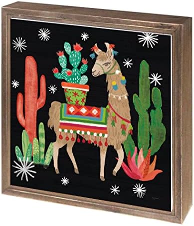 Прекрасна ламас III Божиќ црна, декор за дома, oyојрид, homeојрид домашен декор врамен дрво плакета, 11,25 x11.25 Уметникот дизајниран домашен декор, изрази го вашиот стил.