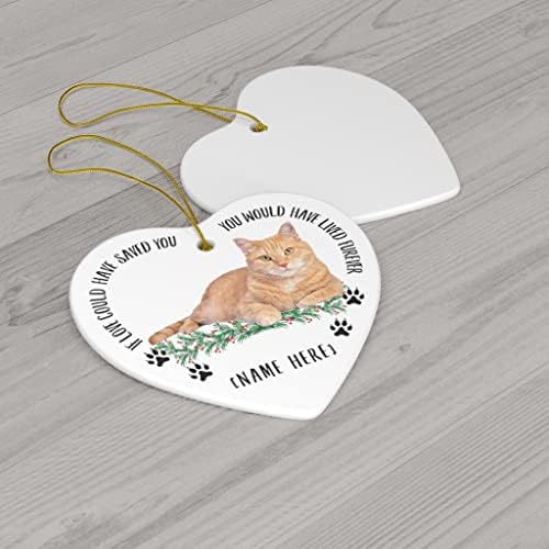 Персонализирано име Таби мачка портокалова подароци 2023 украси за новогодишна елка - Ако loveубовта можеше да ве спаси керамичко срце