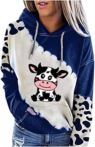 Нокмопо Божиќни џемпери за жени Симпатична џемпер со крави печати со долги ракави со аспираторски врвови кошули