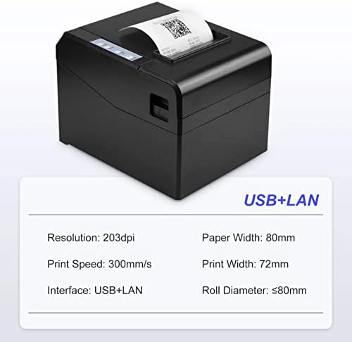 Xixian Printer Printer, печатач за термички прием 80 mm Desktop Директно термичко печатење USB+LAN врска 300мм/с голема брзина со автоматска поддршка