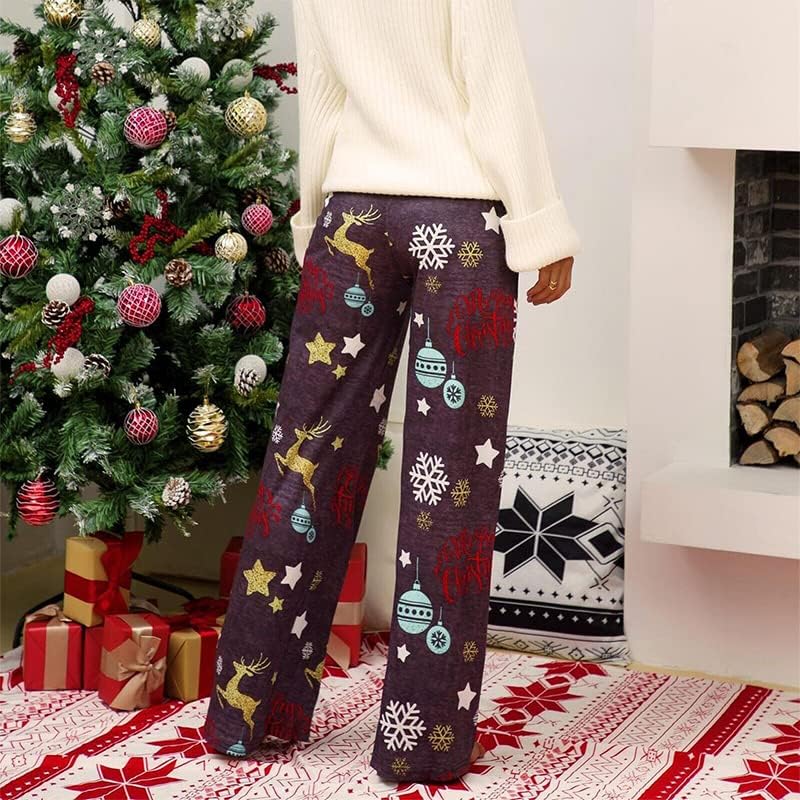 Uktzfbctw жени Божиќ печатени дама обични џемпери женски лабави дното Панталони Дедо Мраз со права нога панталони темно сива м