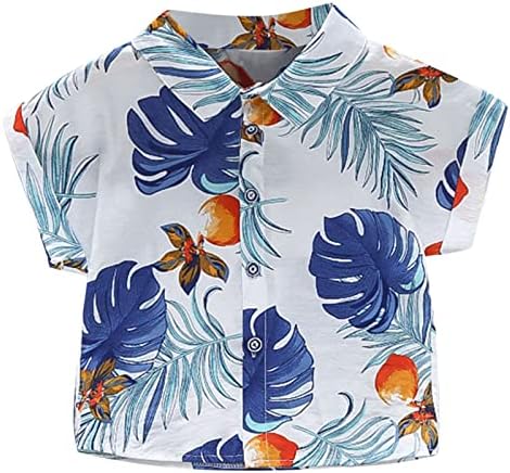 Момци хавајски кошули со кратки ракави памучни летни плажа копче надолу по обични забавни кошули за деца