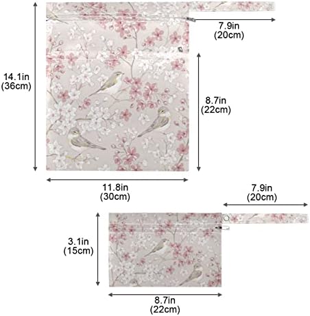 Кигаи 2 парчиња Патување Влажна И Сува Торба, Модни Водоотпорни Влажни Кеси за Пелени, Костими за Капење итн. Плажа/Патување, Врба Чорбаџија Птица