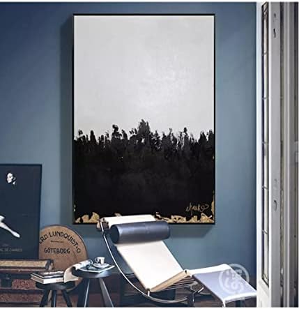 Ввани уметност слики, апстрактна црна текстура шума златна фолија Минимализам модерно уметничко дело рачно насликани рамни плочи нафта