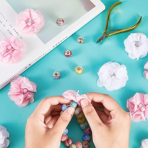 36 парчиња ткаенини цвеќиња за занаетчиски фустани ткаенини цвеќиња розови бели шифон цвеќиња ленти цвеќиња мали за жени девојки DIY rhinestone