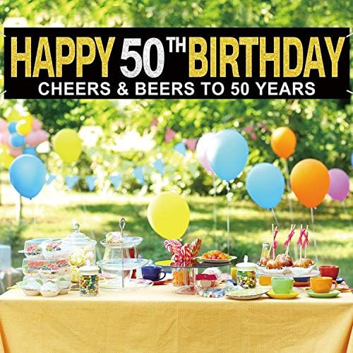 Голем Среќен 50-Ти Роденден Банер, Навива до 50 години &засилувач; 50 Прекрасен, Роденден Виси Банер, Роденден Забава Материјали, Знаме На Прославата, Роденден Партија ?