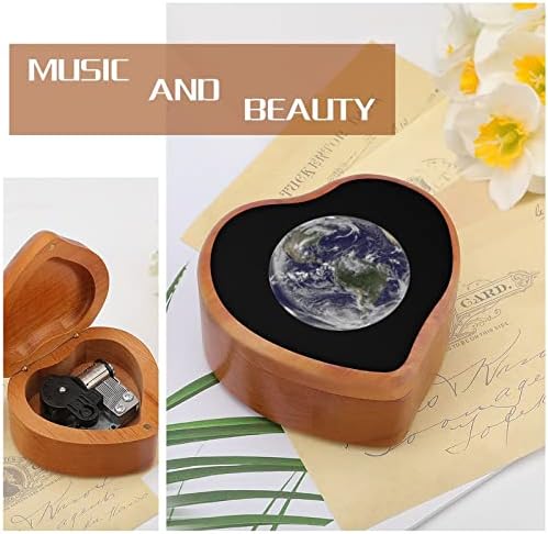Земја во вселената дрвена музичка кутија срце облик на ветровито музичко кутија гроздобер дрвена часовна музичка кутија подароци