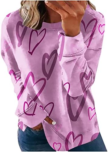 Oplxuo Crewneck Sweatshirt за жени, женски симпатично loveубовно срце печатено пуловер, кошули за Денот на вineубените, обични блузи Туника