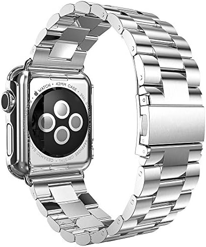 Huanlong компатибилен со Apple Watch Band Series 1/2/3/4, лента за ленти од не'рѓосувачки челик w/адаптер+корица на случајот компатибилен