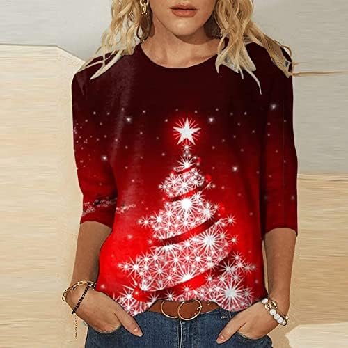 lcziwo жени Божиќна маичка весела и светла графичка принт со долги ракави врвови маички случајни симпатични 3/4 кошули со ракави за ракави