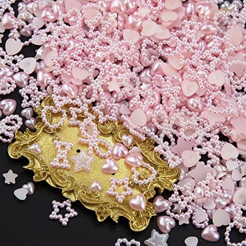 500 парчиња розови разновидни бисери шарми за нокти Мулти-облици срцеви starвездички Bowknot бисер