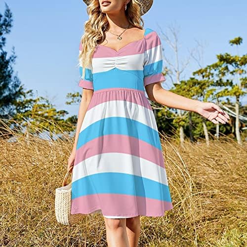 Трансродова знаме гордост женско летно проточно кратко здолниште фустан, обичен печатен фустани за замав