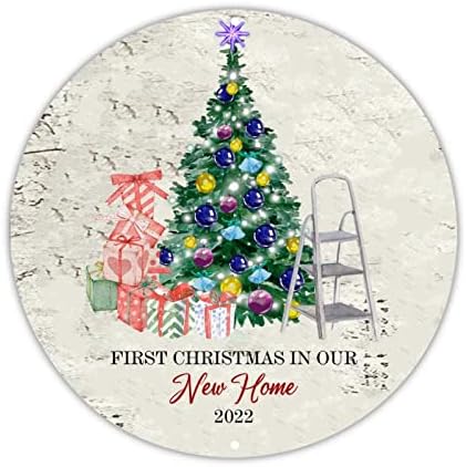 Добредојдовте знак Прв Божиќ во нашиот нов знак за знак на дрво за дома, дозволете му на снежни wallидни декор, знаци за кујна бања дневна