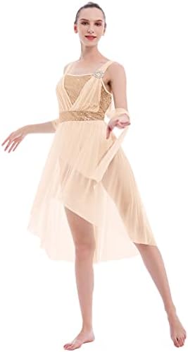 Ибаком лирски костуми за танцување за жени сјајни sequine sequins современ танц фустан шифон флорен фустан за танцување