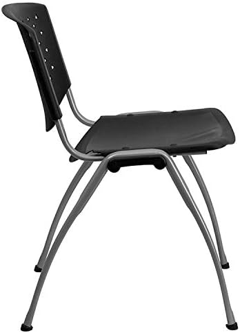 Флеш мебел 5 пакувања Херкулес Серија 880 lb. Капацитет Црн пластичен стол со пластични оџаци со титаниум сив прашок обложена рамка