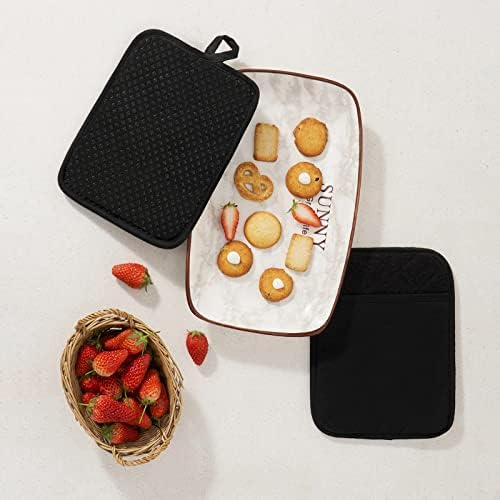 памук со силиконска кујна секојдневен основен држач за тенџере отпорен на топло -котер -постери за рерна со џеб за готвење и сет за