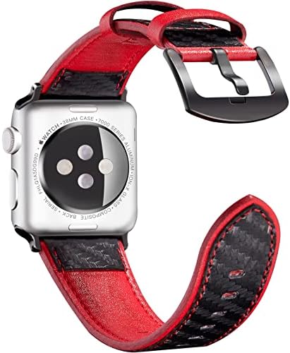 Sjiangqiao јаглеродни влакна кожни ленти компатибилни со Apple Watch 41mm 40mm 38mm Band Friesty Guinine Faile Замена на ленти