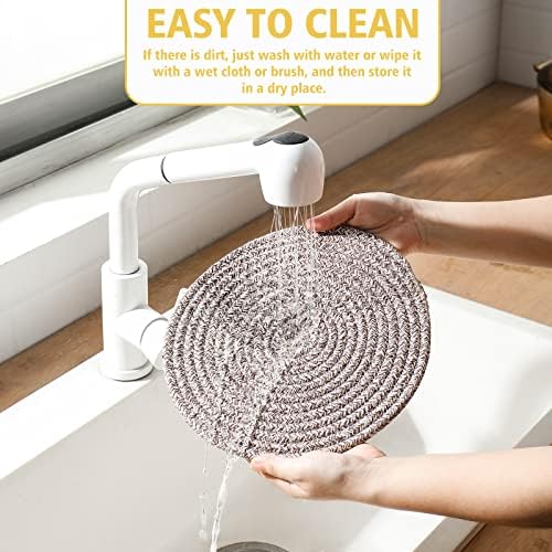 Trivet Round The Hotless 4pcs со дијаметар од 9,5 инчи еко чиста памучна нишка ткаат трибети за топли садови и тави / кујнски кујни за