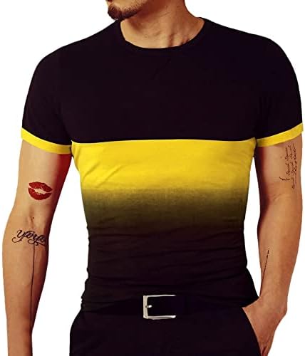 Occoko mens тенок фит маица маица маица градиентен панел кратки ракави памучни врвни густи маици