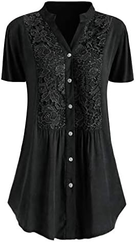 Lcepcy женска модна маица V вратот од вратот, чипка блуза со кратки ракави на врвот на врвовите на врвовите на врвовите на обичните полите на врвовите