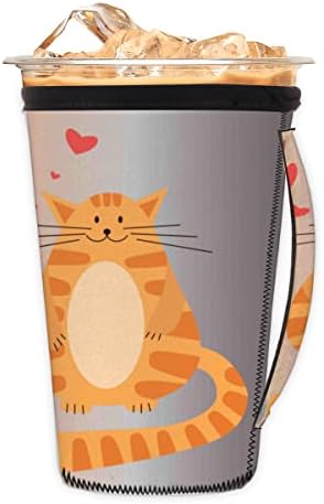 Мачка двојка loveубов срцев удар со ладен кафе со рачка со рачка Неопрена чаша ракав за сода, лате, чај, пијалоци, пиво