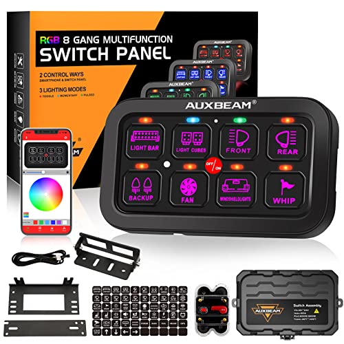 Auxbeam 8 Gang Switch Panel Bluetooth AR-800 RGB Switch Pod, Toggle Momentary Pulsed 12V Switch панел за автомобил Truck OffRoad