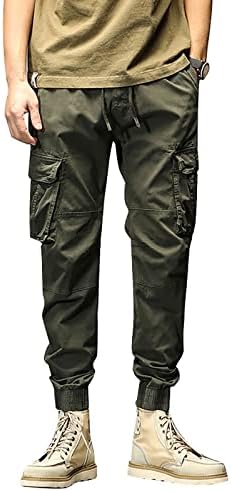 Miaошуи џебни панталони мажи машка памучна плус големина џеб цврсти еластични панталони за половината, вкупно панталони 9 10